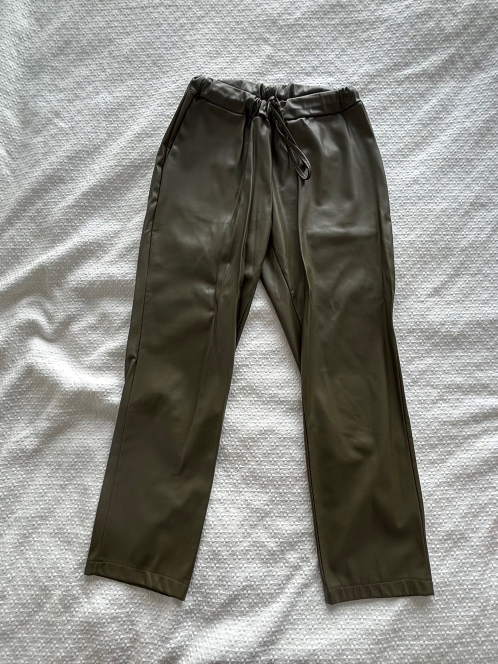 8 by Yoox Olive Faux Leather Drawstring Trousers
